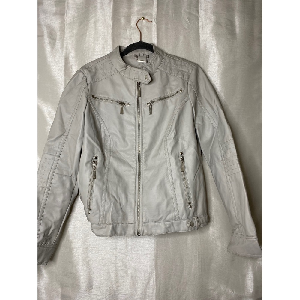 Slate Grey Faux Leather Moto Jacket